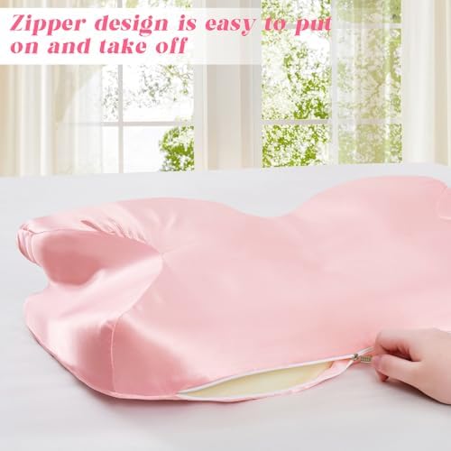 P Pothuiny Pink Satin Cervical Pillow Case Cover 1-Pack with Zipper - Image 6