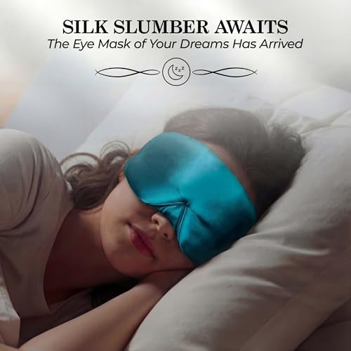 SLEEP SANCTUARY 100% Pure Mulberry Silk Sleep Mask - 22 Momme Light Blocking Hook & Loop Silk Eye Mask for Sleeping - Secure Fit for Side Sleepers, Women & Men - Cloud Soft (Peacock Blue) - Image 2