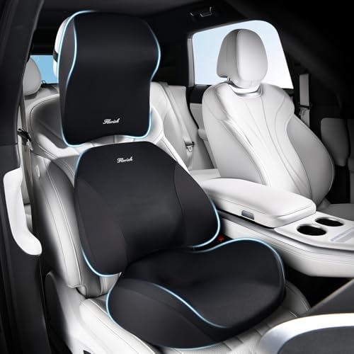 FLORICH Car Seat Cushion & Lumbar Support Pillow & Car Neck Pillow for Driver Car Office Chair, Ergonomic Memory Foam Car Cushion & Back Support Pillow for Sciatica Pain Relief - Black by FLORICH