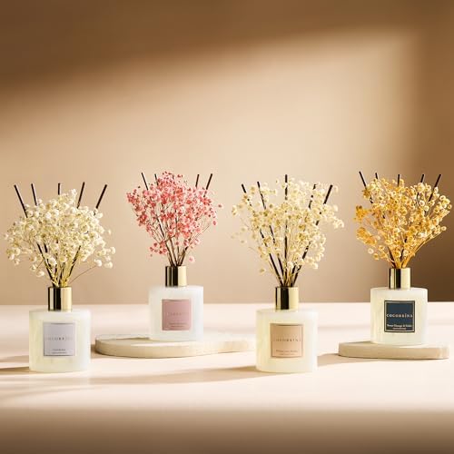 COCORRÍNA Reed Diffuser - Cherry Blossom 6.7 Fl.oz Reed Diffuser Set with Sticks & Preserved Baby's Breath, Reed Diffuser for Home Bathroom Shelf Decor - Image 6