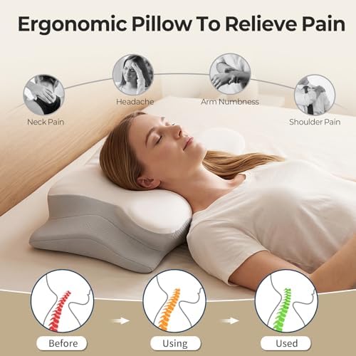 Ylekto Cervical Neck Pillow for Pain Relief - Contour Memory Foam Pillows for Sleeping, Ergonomic Pillow Side Sleeper Pillow for Neck Support, Bed Pillow for Side Back Stomach Sleepers(Grey) - Image 2