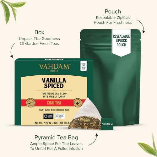VAHDAM Vanilla Chai Teabags (100 Count) Vanilla Tea Blend Pyramid Tea Bags - Image 4
