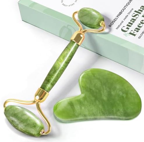 ROSELYNBOUTIQUE Gua Sha Facial Tools & Jade Face Roller for Lift Wrinkless Natural Skincare Tool Jade Roller Guasha Tool for Face (Green) by ROSELYNBOUTIQUE