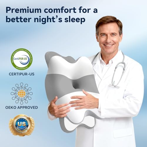 Dreams Relief Pillow,Sleep Apnea Pillow w/Neck & Snoring Relief,Orthopedic & Ergonomic Contour Cervical Memory Foam Cooling Pillow for Side Sleepers,Medium Firm Support (WhiteGrey, Queen Size) - Image 5
