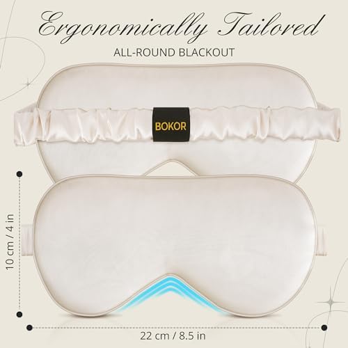 BOKOR Adjustable Silk Sleep Eye Mask for Women and Men, Luxury Mulberry Silk Eye Cover, Light-Blocking Improve Sleep Quality,with Travel Bag - Champagne - Image 4