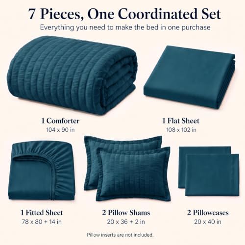CozyLux King Size Comforter Set 7 Pieces Lyons Blue Seersucker Bed in a Bag - Image 2