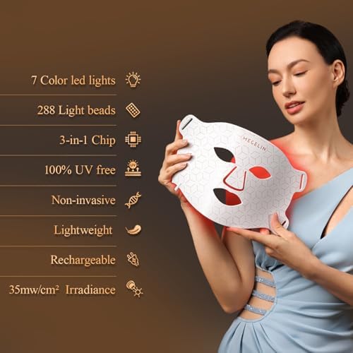 MEGELIN 7 Colors Led Light Therapy Facial Mask, Face Light Therapy Mask for Face, Reduce Wrinkles Smooth Skin, Infrared Light Skin Rejuvenation(White) - Image 3