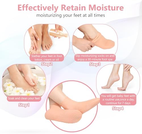 Silicone Moisturizing Socks for Dry Cracked Feet - 2 Pairs, XL Long Size, Non-Slip Heel Socks for Women and Men - High Stretch Foot Care Pedicure - White & Beige - Image 5