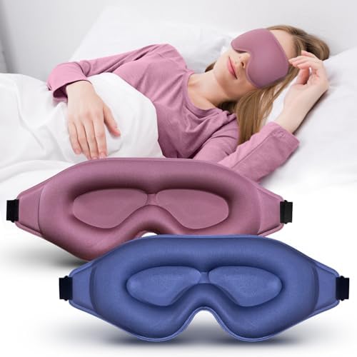 3D Advanced Eye Mask for Sleeping，Ultra Delicate Soft Skin Friendly Eye mask，100% Blackout Sleep Eye Mask for Sleep, Eyelash Extension Sleep mask (Blue+Pink) by Awonderfulbeginning