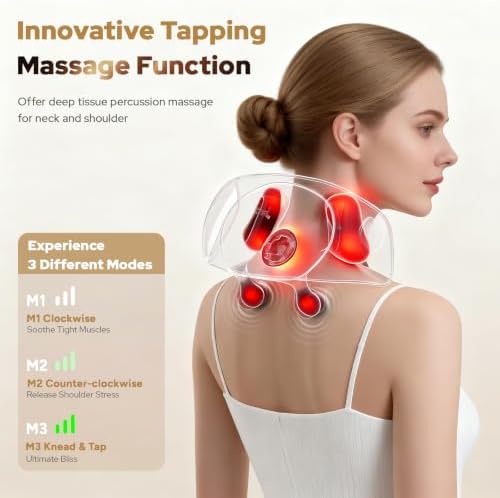 Shiatsu Neck and Shoulder Massager with Heat, Kneading and Tapping Modes, 3 Speeds, Hands-Free Strap, Portable, Black - Image 2