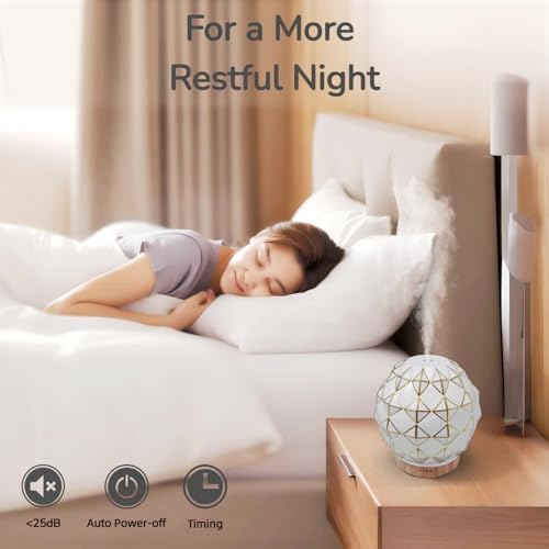 Essential Oil Diffuser, 100ML Handcrafted Glass Aromatherapy Diffuser with 7 Color LED Lights, Remote Control, Cool Mist Humidifier, Timed Mist, Auto Shut-Off (White) - Image 5