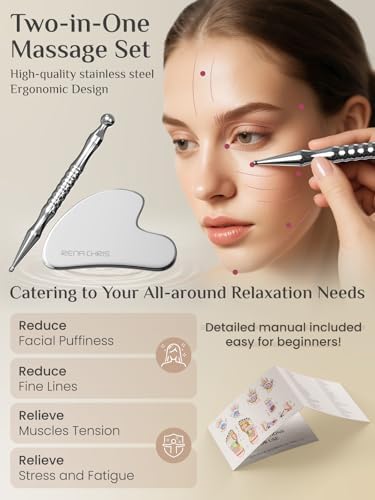 Rena Chris Acupuncture Pen and Gua Sha, Manual Reflexology Tools for Muscle Tension and Pain Relief, Acupressure Pen and Stainless Steel Gua Sha Set with Reflexology Chart, Easy to Use - Image 2