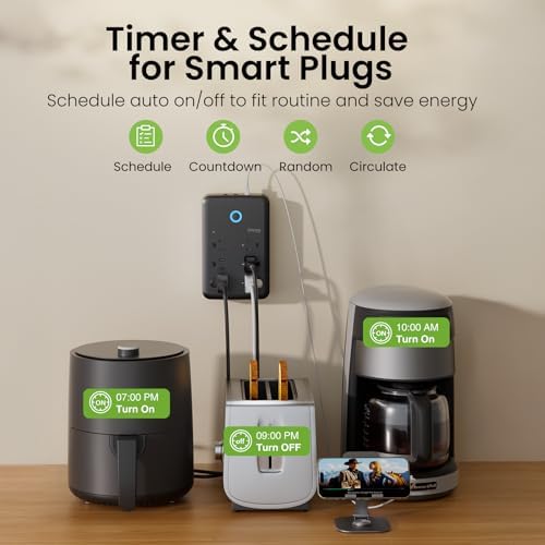GHome Smart Plug Outlet Extender, Smart Power Strip Surge Protector with 3 Individually Controlled WiFi Outlets and 3 USB Ports, Smart Plugs that Works with Alexa Google Home, 15A/1800W, Dark - Image 2