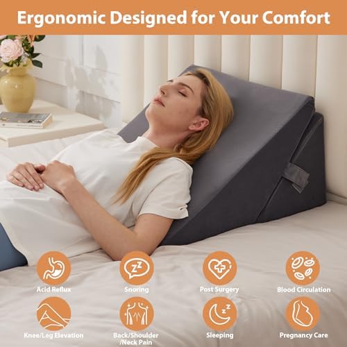 BIEEZZK Wedge Pillow, Adjustable Back Pillow for Sleeping, 9&12“ Bed Wedge Pillow Set for After Surgery, Triangle Memory Foam Pillow Wedges for Headboard, Acid Reflux, Snoring, GERD, Grey - Image 7