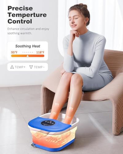 SPA4PIEDS Collapsible Heated Foot Spa Bath with Bubble, Foot Soaking Tub Featuring 8 Shiatsu Rollers, Pumice Stone and Built-in Timer for Mom, Dad and Foot Relaxation (Blue) - Image 3