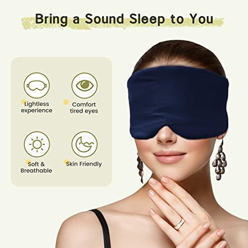 100% Handmade Bamboo Sleeping Eye Mask for Women for Men,Night Masks,Organic Sleep Mask,Blockout Eye Mask for Sleeping,Large Size Adjustable (Navy Blue) - Image 3