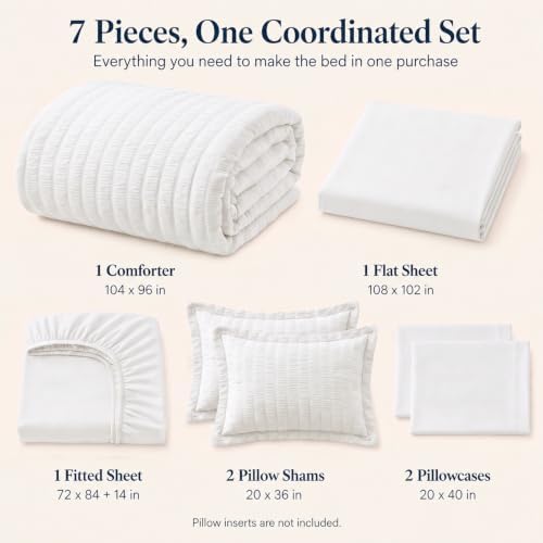 CozyLux California King Comforter Set 7-Piece White Seersucker Bed in a Bag - Image 2