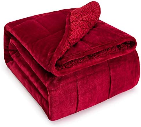 Wemore Sherpa Fleece Weighted Blanket for Adult 15lb Twin 48"x72" Burgundy by WemoreDirect