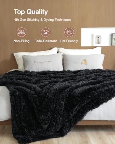 Pawque Faux Fur Sherpa Fleece Throw Blankets Twin Size 60x80 Inches, Black - Image 4