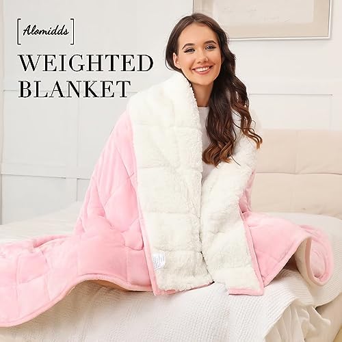 Alomidds Sherpa Fleece Weighted Blanket for Adults(15lbs Twin Size) Heavy Blanket with Fluffy Warm Thick Sherpa & Cozy Soft Flannel Snuggle Great for Sofa Bed Calming, 48x72 inches, Pink - Image 6