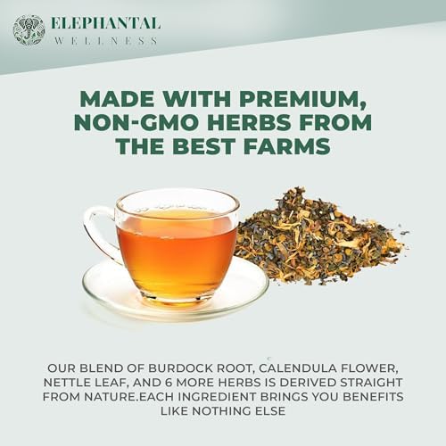Elephantal Wellness Premium Skin Herbal Tea | Radiance & Clarity Support with Burdock, Dandelion Root Tea, Nettle, Calendula & Lavender | Non-GMO, Caffeine-Free, Handmade Loose Leaf Blend, 4oz Loose Leaf, 40 Servings - Image 4