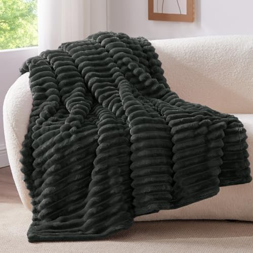 BEDELITE Ribbed Fleece Throw Blanket for Couch, Charcoal Grey, 50"x70" - Image 2