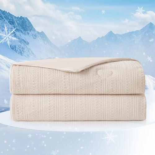 Waffle Cooling Comforter Blanket for Hot Sleepers, Twin Size, Beige by Am%C3%A9lieHome