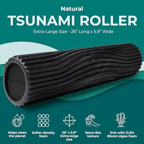 Oceanfoam Tsunami Roller (Black & Charcoal Marbled) - Extra-Large, 26" x 5.9" - Soft, Textured Foam Roller for Physical Therapy, Back Pain, Exercise & Stretching - Yoga, Athletics, & Wellness - Image 2