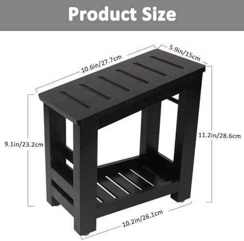 Bamboo Shower Foot Rest Stool for Shaving Legs & Pedicure, Non-Slip Bathroom Foot Step with Storage Pocket, Solid & Water-Resistant,Natural (Black) - Image 2