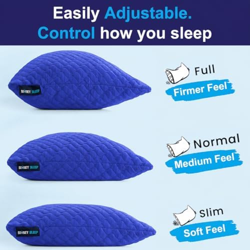 Sidney Sleep Adjustable Bed Pillow for Neck and Shoulder Support with Extra Shredded Fill - Cervical Contour Pillow for Side and Back Sleepers. Standard Size 19" x 26" CertiPUR-US Certified (Blue) - Image 2