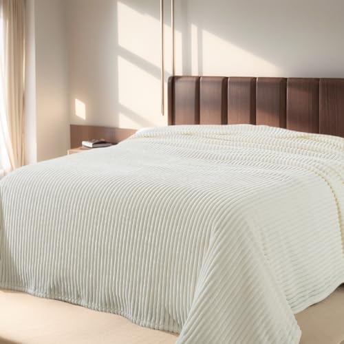 Richave Cuddly Blanket Twin Size,Premium Lightweight Anti-Static Fluffy Fleece Blanket with Striped Pattern for Twin/Twin XL Extra Long Bed, 66x90 Inches,Cream by RICHAVE