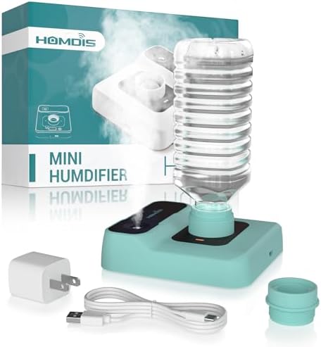 Travel Humidifier, Portable Small Humidifier for Plants, Bedroom, Office, Hotel or Car, Battery Operated Mini Cool Mist Humidifiers, Quiet 23dB, Auto-off, Night Light & BPA-Free, Green by HOMDIS