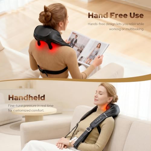 Shiatsu Neck and Shoulder Massager with Heat, Kneading and Tapping Modes, 3 Speeds, Hands-Free Strap, Portable, Black - Image 3
