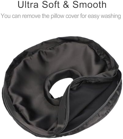 Washable Silky Satin Ear Piercing Pillow with Removable Pillowcase Smooth Cooling Donut Pillows Hole for Ear Pain Relief CNH Sleeping Pressure Sore Side Sleepers Ear Guard Protector, Black - Image 5