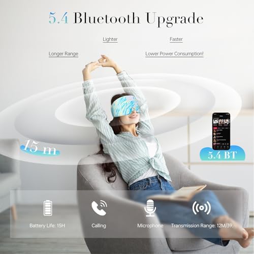 LC-dolida Sleep Mask with Bluetooth Headphones, Extra Large Silk Eye Mask for Sleeping Side Day Sleepers, Sleep Headphones Bluetooth 5.4 for Women Men with Thin Speaker, Blackout, Comfort, Microphone - Image 3