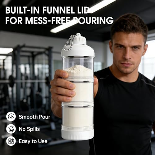 BYLWORKOUT 3-Layer Protein Powder Container with Funnel and Keychain - Image 3