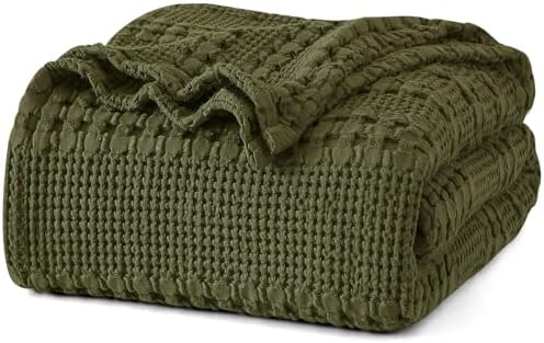 PHF Lightweight 100% Cotton Waffle Blanket for Bed, Queen, Capulet Olive by PHF