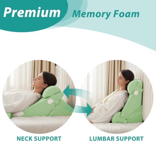 Bedluxe Adjustable 4pcs Bed Wedge Pillow Set, Memory Foam Wedges Pillow Post Surgery for Back, Neck, Leg Pain Relief, Pillows Wedge for Sleeping, Sitting up in Bed, Acid Reflux and GERD, Green - Image 2