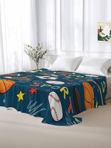 California King Flat Sheet Sports Balls Flat Sheets Only Soft Breathable Microfiber Bedding Top Sheets Hotel Quality Basketball Football Baseball Rugby Ice Hockey Cal King Bed Sheet for Bedroom Decor - Image 6