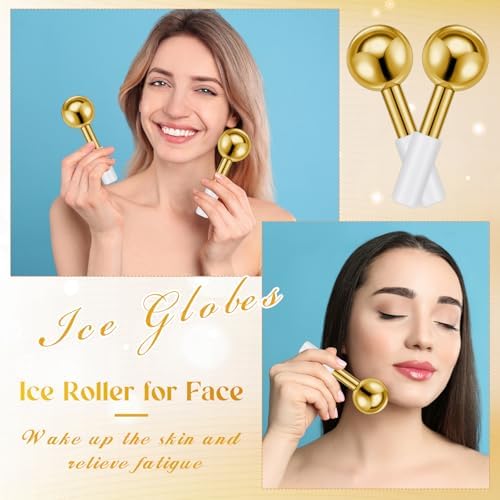 Baderke 2 Pcs Ice Globes for Face Stainless Steel Cooling Globes Unbreakable Cooling Roller Women Ice Balls Cryo Sticks Facials Skin Care for Dark Circles, Puffiness(Gold (White Handle)) - Image 5