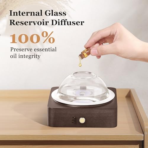 Lecdura Glass Essential Oil Diffuser with Glass Reservoir & WoodBase, 200ml Ultrasonic Lock Color Timer Auto-Off 7 Color Light Aroma Glass Dome Diffuser for Home Office Bedroom Yoga - Dark Brown - Image 2