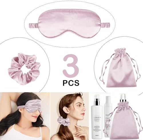 3Pcs Satin Eye Mask Silk Sleep Masks Set Silky Blindfold Eyeshade Blackout Eyes Cover Pouches Bag Scrunchy Wedding Gift - Image 2