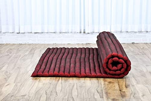Leewadee - Foldable Floor Mattress - Japanese Roll Up Futon -Trifold Tatami Mat- Guest Floor Bed - Camping Mattress - Thai Massage Mat, Kapok Filled, 75 x 57 inches, Red - Image 6