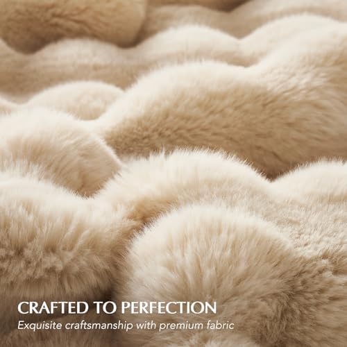 EverGrace Faux Rabbit Fur Bubble Throw Blanket, 60"x80", Cream - Image 4