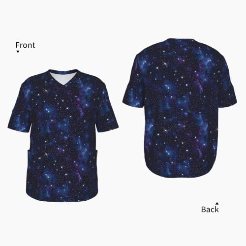 Men's Scrub Top,V-Neck Spill Wrinkle Resistant,3 Pockets-Space Galaxy (19) - Image 4