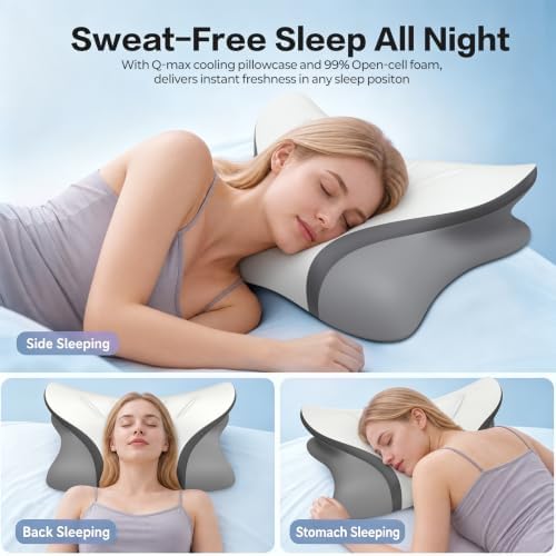 Pain Relief Cervical Neck Pillow, Ergonomic Contour | Q-Max Cooling | Non-Temperature Memory Foam | Side/Back/Stomach Sleeper Support for Sleeping, Reading, Scrolling,(White & Dark Grey) - Image 5