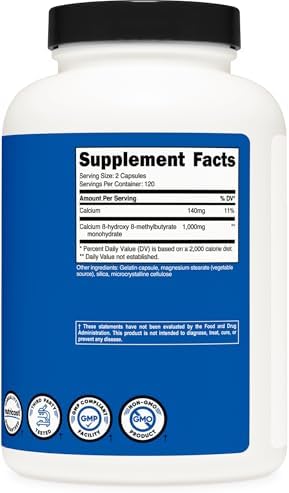 Nutricost HMB (Beta-Hydroxy Beta-Methylbutyrate) 1000mg (240 Capsules) - 500mg Per Capsule, 120 Servings - Gluten Free and Non-GMO (Pack of 2) - Image 5