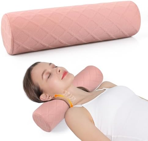 Cozyhealth Cervical Roll Pillow, Medium Soft Memory Foam Neck Round Pillow Cylinder Bolster Pillow for Sleeping, Round Neck Support for Bed, Legs, Back and Yoga (Pink, Large - 4.7" H) by Cozyhealth