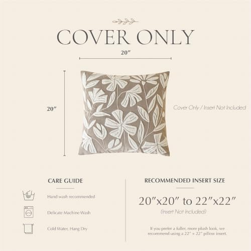 BlissBlush Decorative Throw Pillow Cover 20x20, Light Taupe Velvet Accent Cushion Cover for Couch Sofa Living Room, Floral Tufted Square Pillowcase (Cover Only) - Image 5