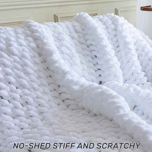 Chunky Knit Throw Blanket for Couch，50x60 Inches White - Image 5